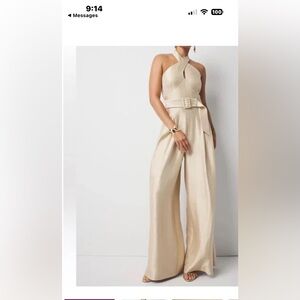 White House Black Market Beige Wide-Leg Jumpsuit